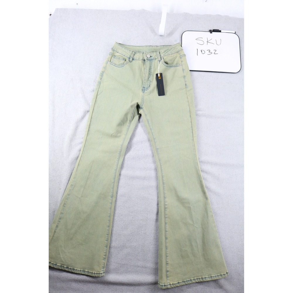 Gilipur Jeans Women M Green MH1025 Flare High Rise Stretch Bell Bottom Denim